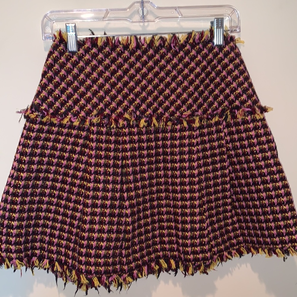 IBlues Pleated Houndstooth Print Multi Colors Tweed Short  Skirt